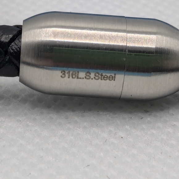 Blue Howlite Beaded Bracelet & Black Leather Stainless Steel Magnetic Clasp Set - Picture 6 of 10